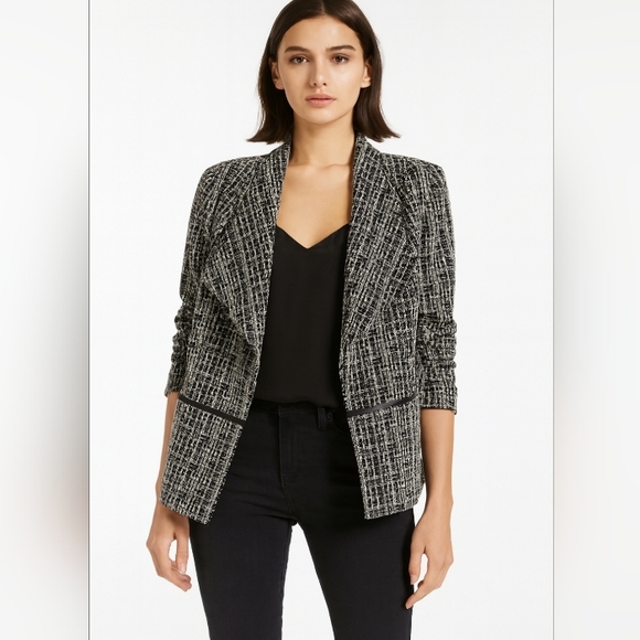 Nipon Boutique Tweed Open Front Modern Jacket Black Cream 18W - Picture 3 of 15